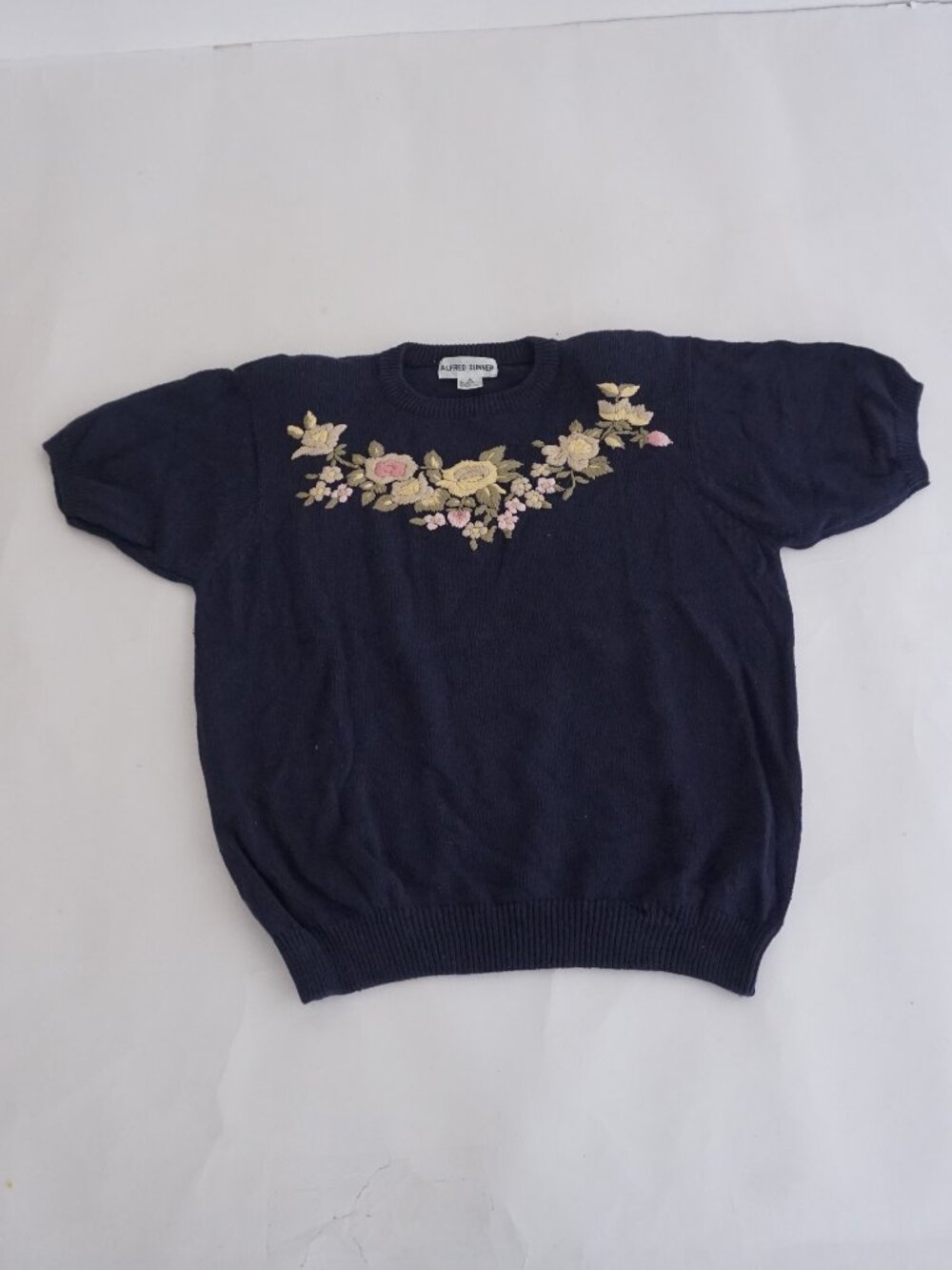 Vintage Alfred Dunner Navy Floral Embroidered Cottage Garden Knit Sweater 1X